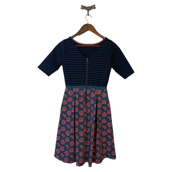 Matilda Jane Blue Striped and Pink Roses Dress Women's Size XS - Picture 2 of 6